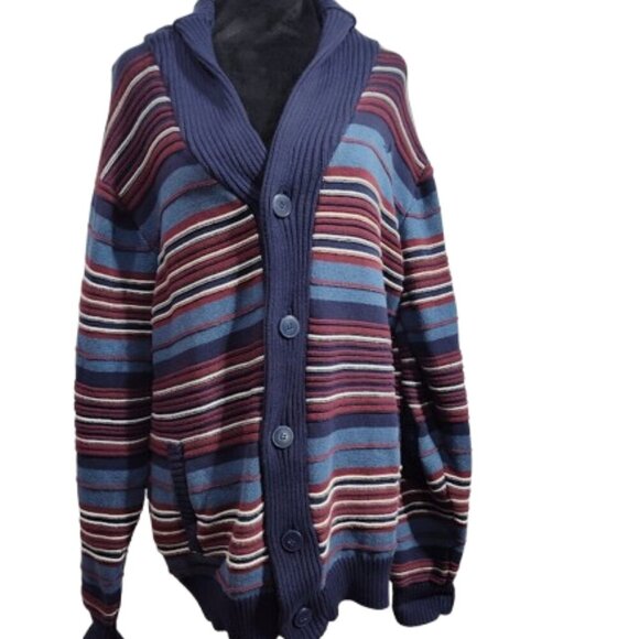 Staple Pigeon Brand 2 X Burgundy and Blue Button Down Cardigan 100% Cotton 2 XL - Picture 1 of 10